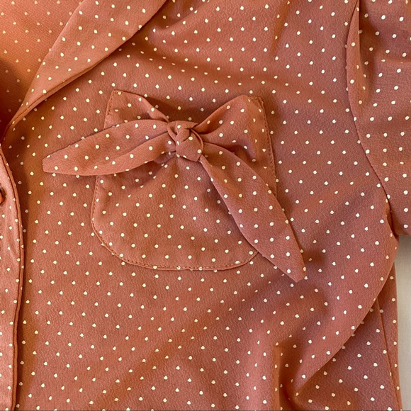 Vintage 70’s Stoplight of California Peach Polka-Dot Button Down Blouse - M - Picture 5 of 12
